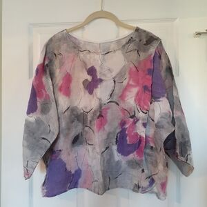 Italian Linen Floral Top Exclusive Lightweight Oversized Summer Top